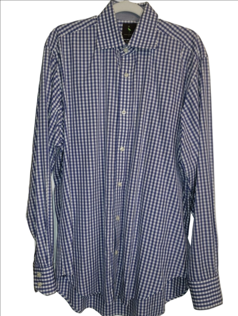 TAILORBYRD Purple & White Gingham Plaid 100% Cotton Long Sleeve Button Up Size L